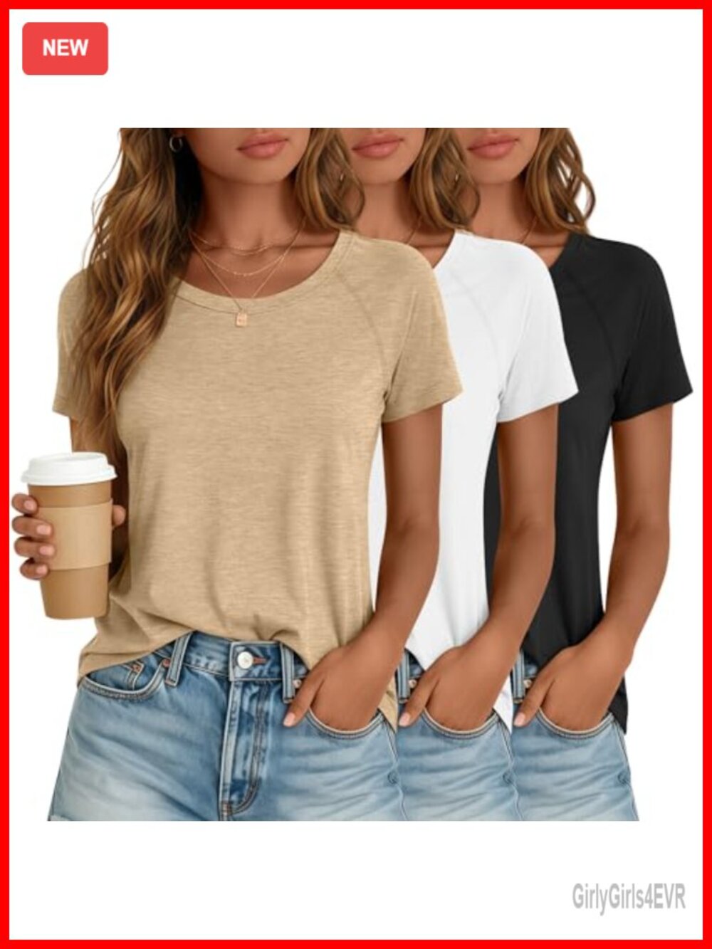 3 Pack Womens Short Sleeve Tunic Tops Raglan Slit Hem